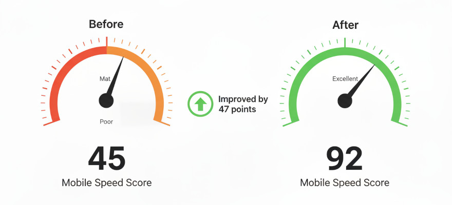 speedometer/gauge graphic showing a score improvement